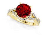 Yellow gold Round Cut Ruby  Halo Twist Band Solitaire Prong Setting Ring_43