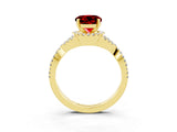 Yellow gold Round Cut Ruby  Halo Twist Band Solitaire Prong Setting Ring_45