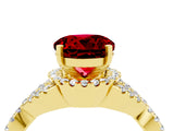 Yellow gold Round Cut Ruby  Halo Twist Band Solitaire Prong Setting Ring_46