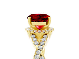 Yellow gold Round Cut Ruby Halo Twist Band Solitaire Prong Setting Ring_5