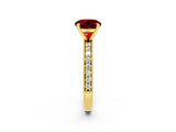 Yellow gold Round Cut Ruby Milgrain Pavé Engagement Ring with Four-Prong Setting_2