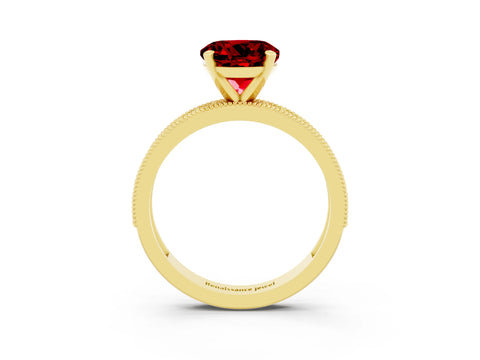 Yellow gold Round Cut Ruby Milgrain Pavé Engagement Ring with Four-Prong Setting_3
