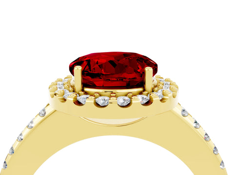 Yellow gold Round Cut Ruby Pavé Halo Ring with Four-Prong Setting_16
