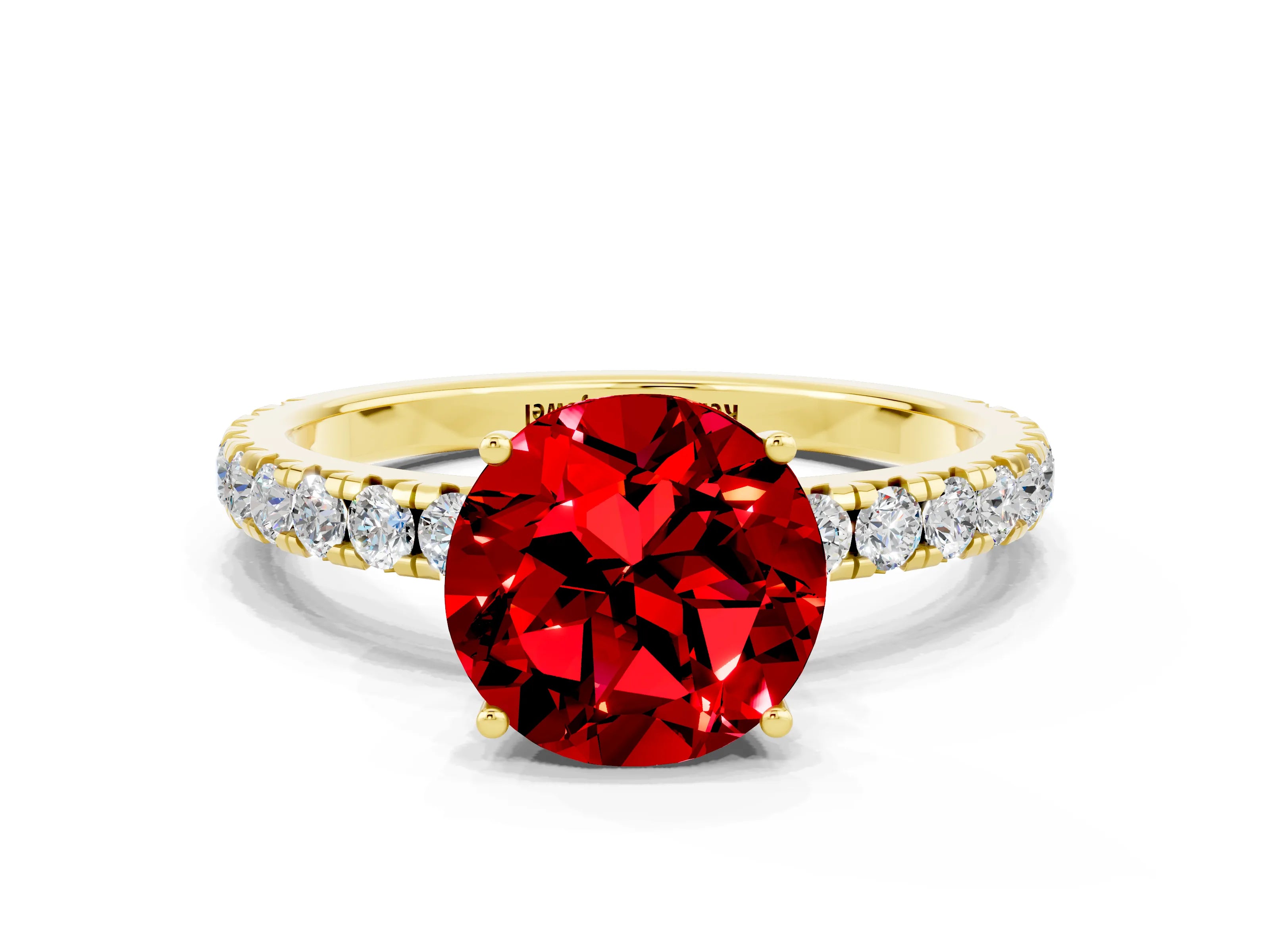 Yellow gold Round Cut Ruby Pavé Solitaire Engagement Ring with Four-Prong Setting_12