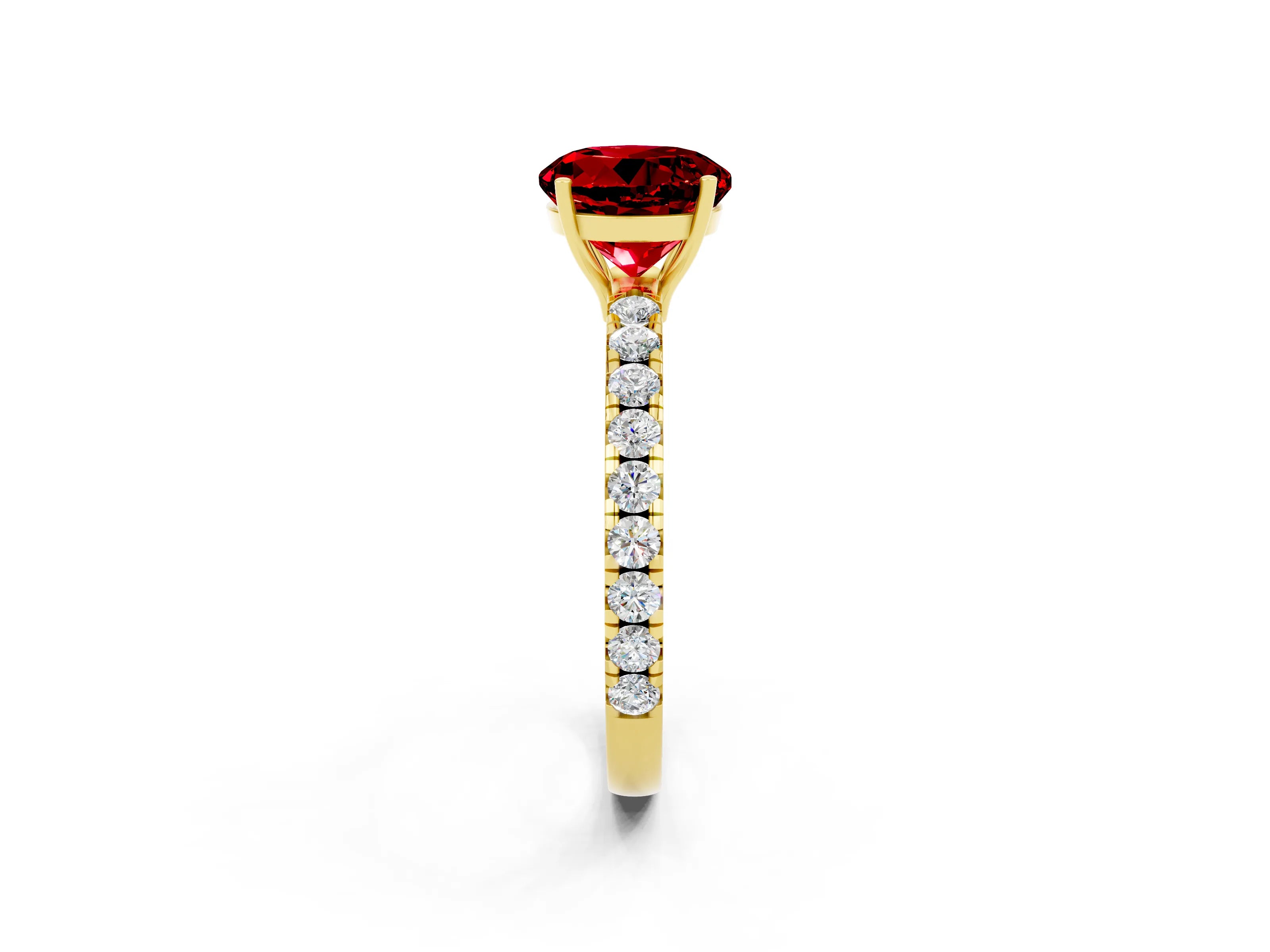 Yellow gold Round Cut Ruby Pavé Solitaire Engagement Ring with Four-Prong Setting_14