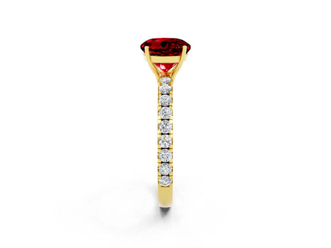 Yellow gold Round Cut Ruby Pavé Solitaire Engagement Ring with Four-Prong Setting_14