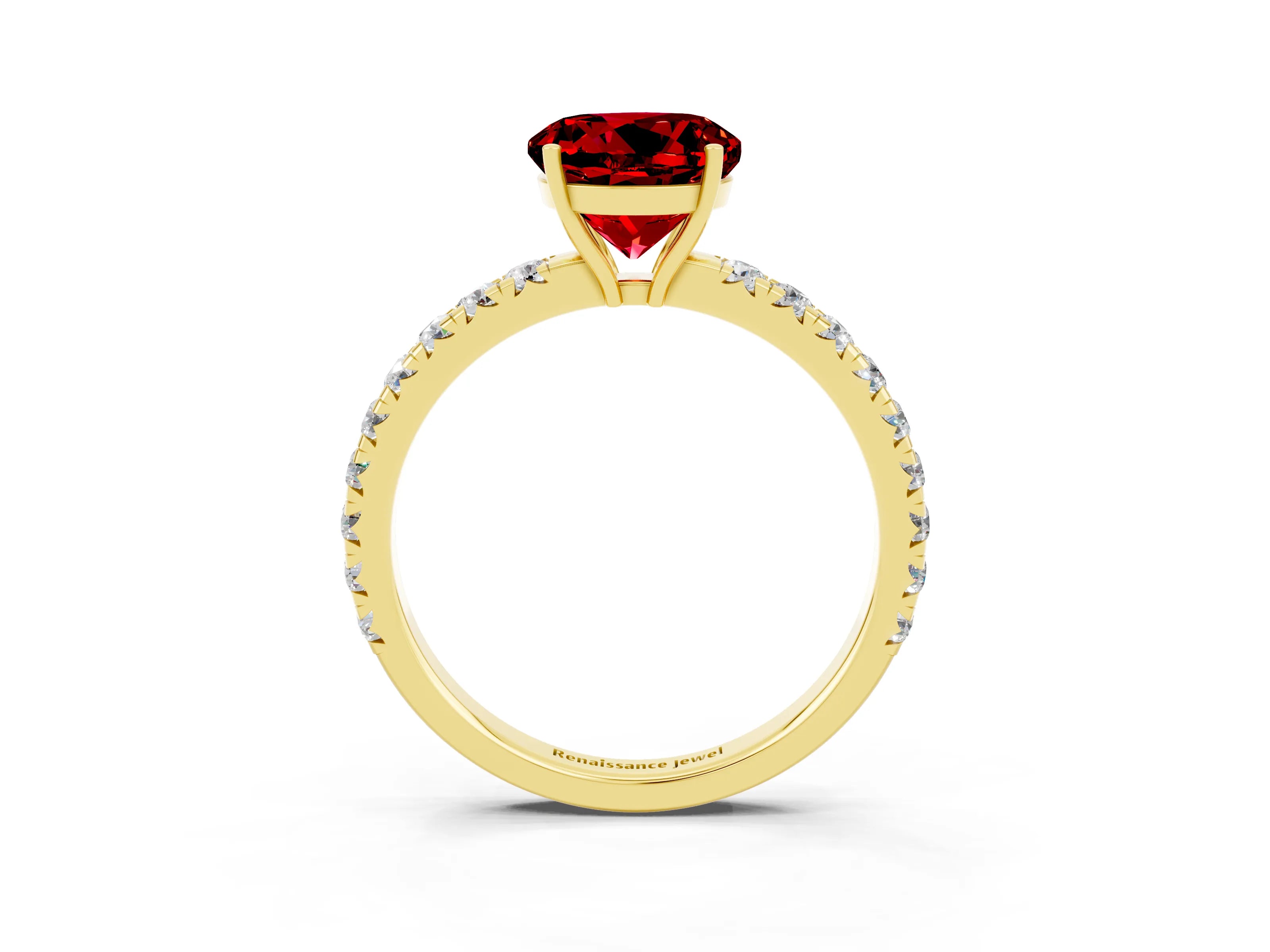 Yellow gold Round Cut Ruby Pavé Solitaire Engagement Ring with Four-Prong Setting_15