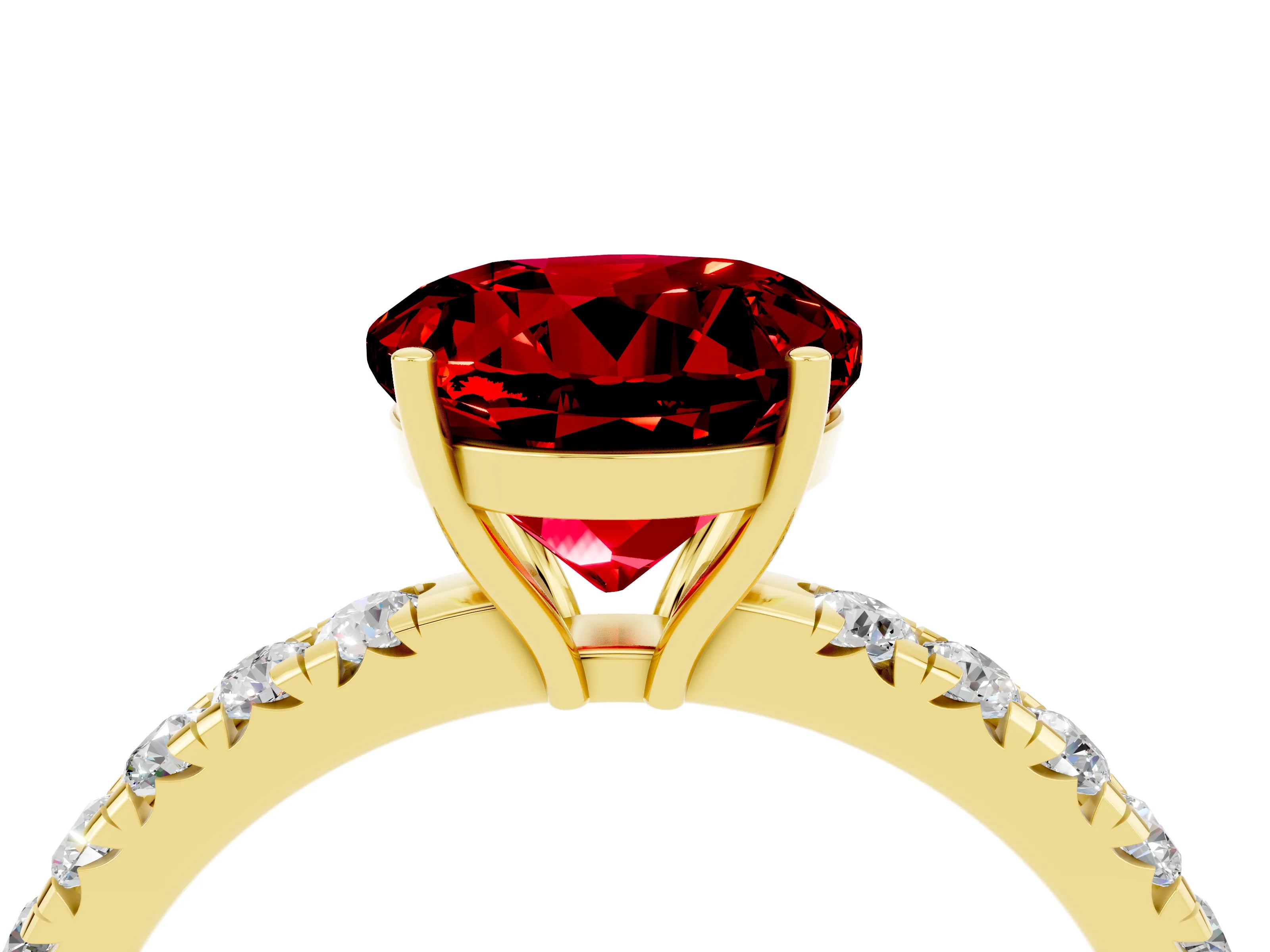 Yellow gold Round Cut Ruby Pavé Solitaire Engagement Ring with Four-Prong Setting_16