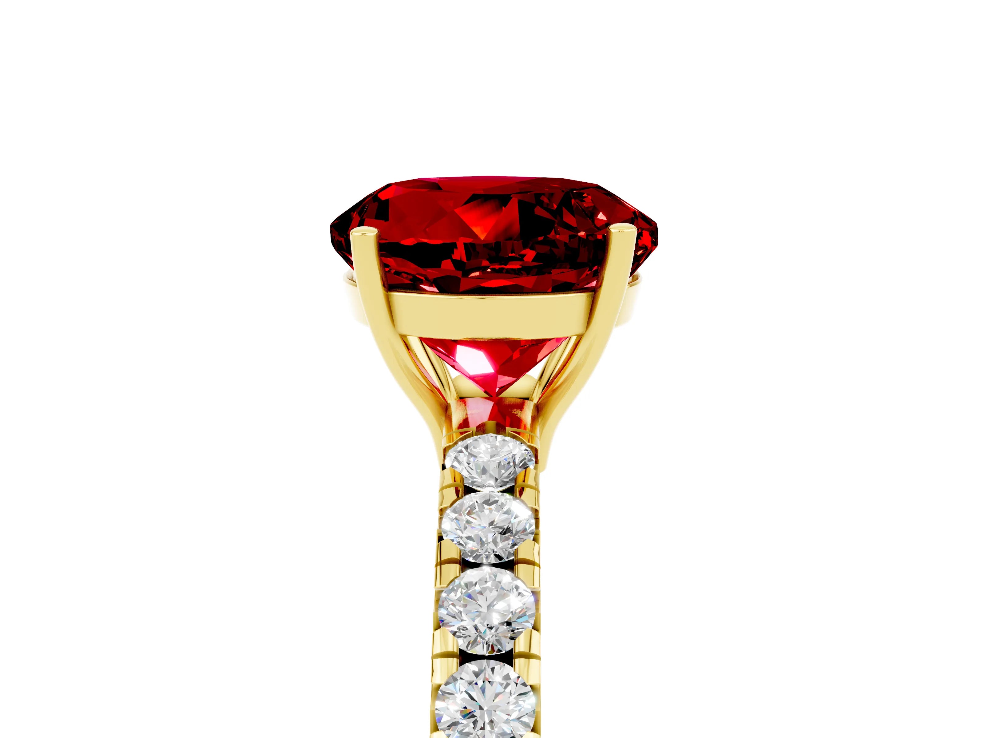 Yellow gold Round Cut Ruby Pavé Solitaire Engagement Ring with Four-Prong Setting_17
