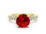 Yellow gold Round Cut Ruby Pavé Solitaire Ring with Round Band and Prong Setting_24