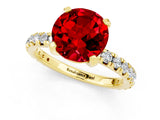 Yellow gold Round Cut Ruby Pavé Solitaire Ring with Round Band and Prong Setting_25