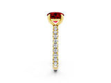 Yellow gold Round Cut Ruby Pavé Solitaire Ring with Round Band and Prong Setting_26