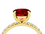 Yellow gold Round Cut Ruby Pavé Solitaire Ring with Round Band and Prong Setting_28