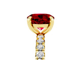 Yellow gold Round Cut Ruby Pavé Solitaire Ring with Round Band and Prong Setting_29