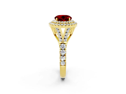 Yellow gold Round Cut Ruby Pavé Split Shank Double Halo Engagement Ring_2