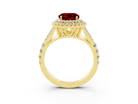 Yellow gold Round Cut Ruby Pavé Split Shank Double Halo Engagement Ring_3