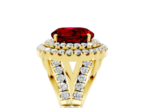 Yellow gold Round Cut Ruby Pavé Split Shank Double Halo Engagement Ring_5