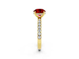 Yellow gold Round Cut Ruby Pave Band Solitaire Ring with Four-Prong Setting_26