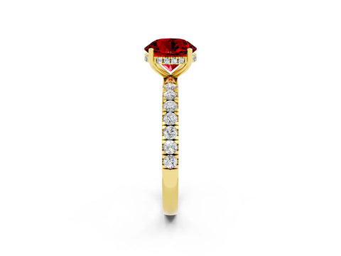 Yellow gold Round Cut Ruby Pave Band Solitaire Ring with Four-Prong Setting_26