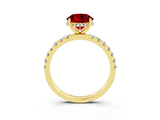 Yellow gold Round Cut Ruby Pave Band Solitaire Ring with Four-Prong Setting_27