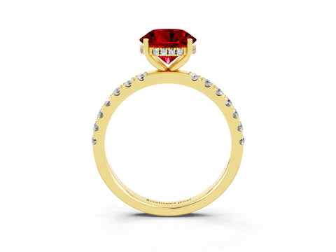 Yellow gold Round Cut Ruby Pave Band Solitaire Ring with Four-Prong Setting_27