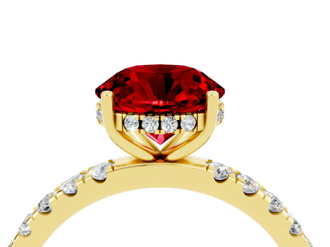 Yellow gold Round Cut Ruby Pave Band Solitaire Ring with Four-Prong Setting_28