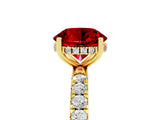 Yellow gold Round Cut Ruby Pave Band Solitaire Ring with Four-Prong Setting_29