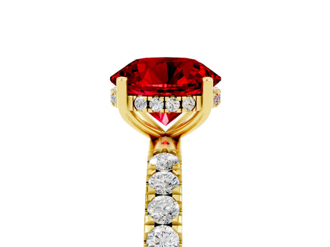 Yellow gold Round Cut Ruby Pave Band Solitaire Ring with Four-Prong Setting_29