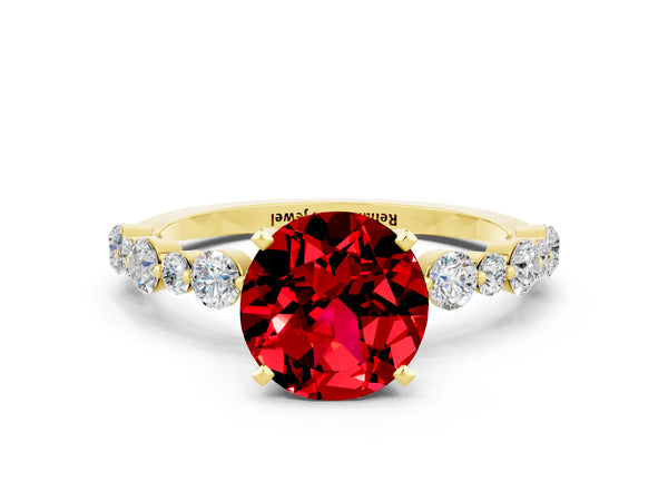 Yellow gold Round Cut Ruby Prong Set Engagement Ring with Pavé Band