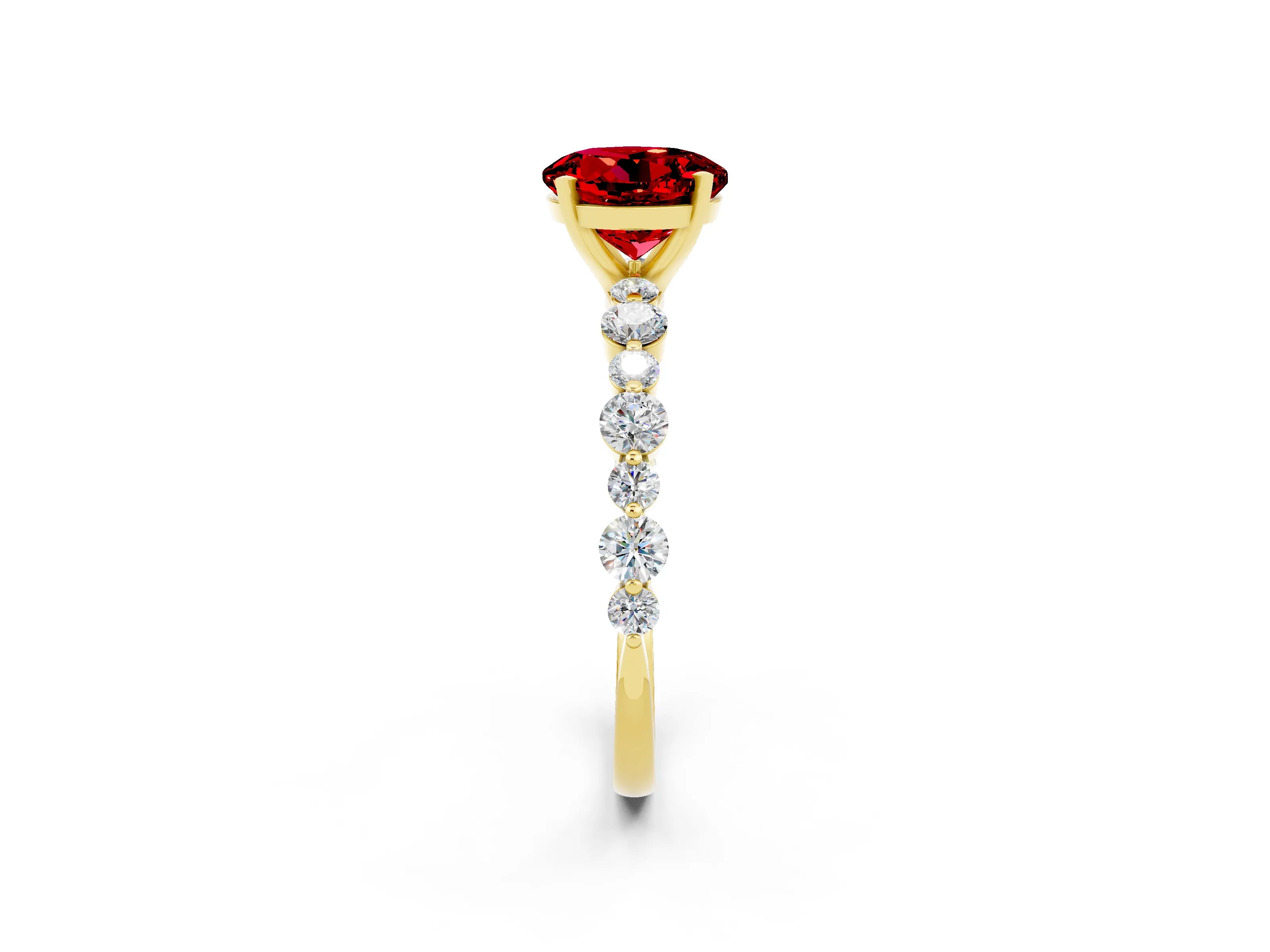 Yellow gold Round Cut Ruby Prong Set Engagement Ring with Pavé Band_2