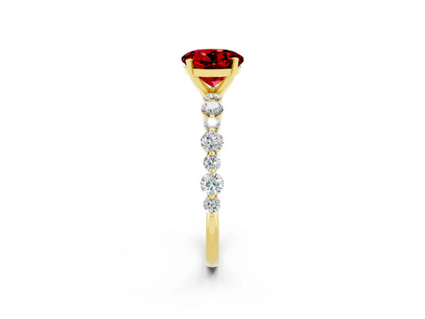 Yellow gold Round Cut Ruby Prong Set Engagement Ring with Pavé Band_2