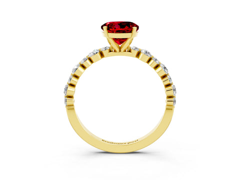 Yellow gold Round Cut Ruby Prong Set Engagement Ring with Pavé Band_3