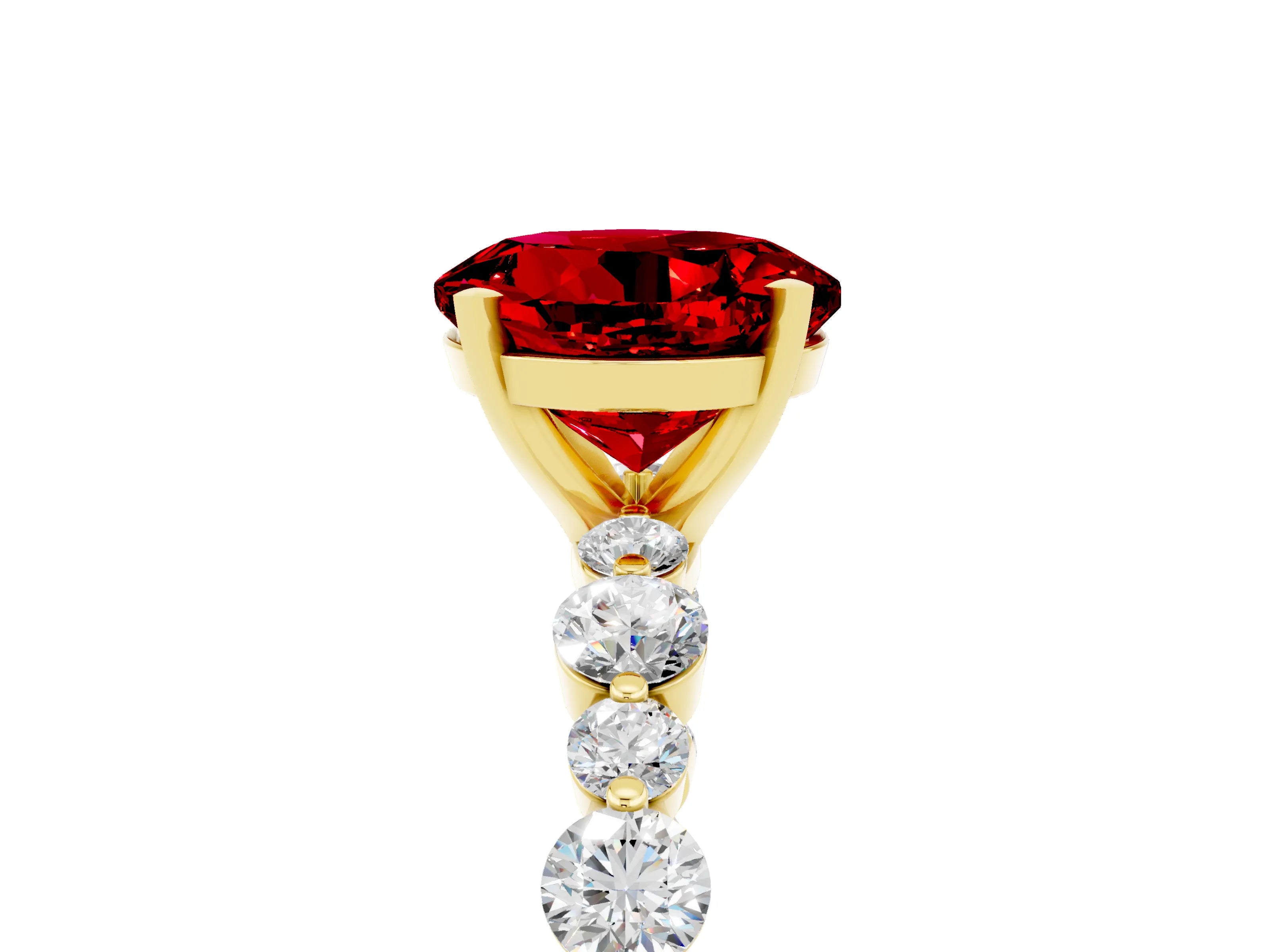 Yellow gold Round Cut Ruby Prong Set Engagement Ring with Pavé Band_5