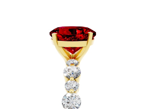 Yellow gold Round Cut Ruby Prong Set Engagement Ring with Pavé Band_5