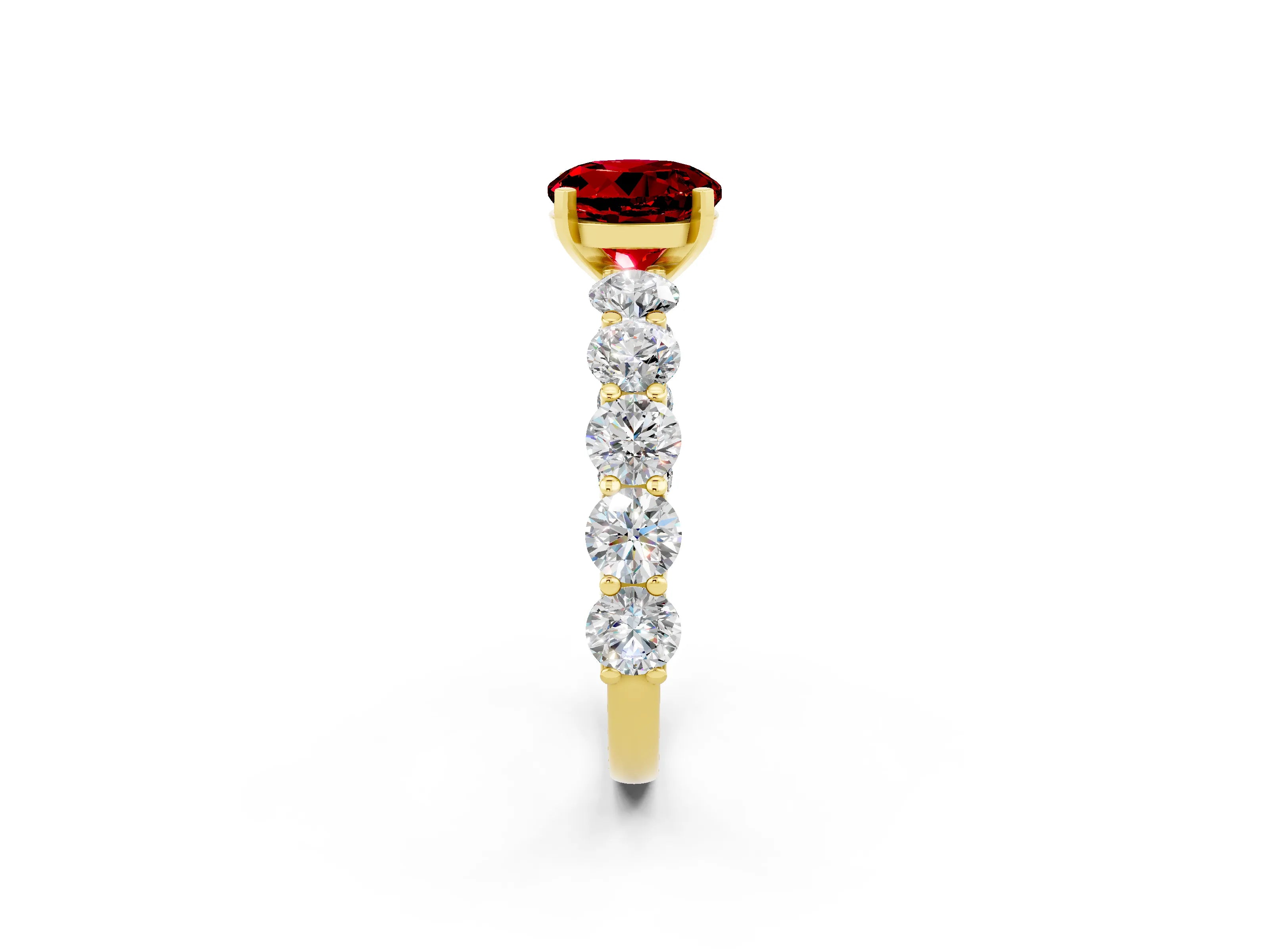 Yellow gold Round Cut Ruby Prong Setting with Side Stones on a Pave Band_2
