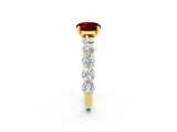 Yellow gold Round Cut Ruby Prong Setting with Side Stones on a Pave Band_2