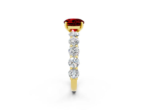 Yellow gold Round Cut Ruby Prong Setting with Side Stones on a Pave Band_2