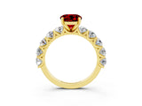 Yellow gold Round Cut Ruby Prong Setting with Side Stones on a Pave Band_3