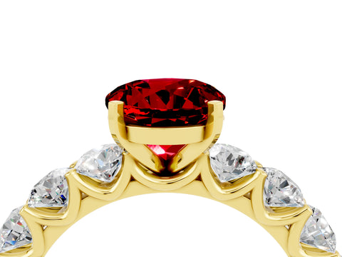 Yellow gold Round Cut Ruby Prong Setting with Side Stones on a Pave Band_4