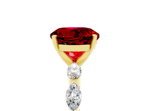 Yellow gold Round Cut Ruby Ring with Marquise Side Stones and Prong Setting_5