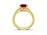Yellow gold Round Cut Ruby Ring with Milgrain Pavé Band and Four-Prong Setting_15
