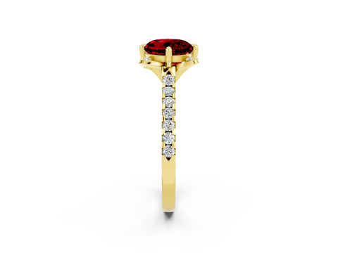 Yellow gold Round Cut Ruby Ring with Pavé Band and Floral Prong Setting_2