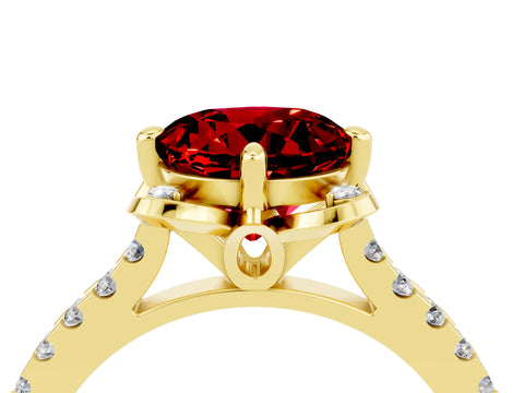 Yellow gold Round Cut Ruby Ring with Pavé Band and Floral Prong Setting_4