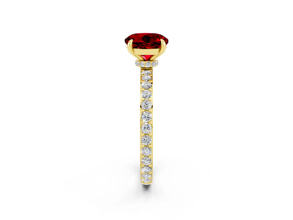 Yellow gold Round Cut Ruby Pavé Engagement Ring with Round  Accents and Prong Setting