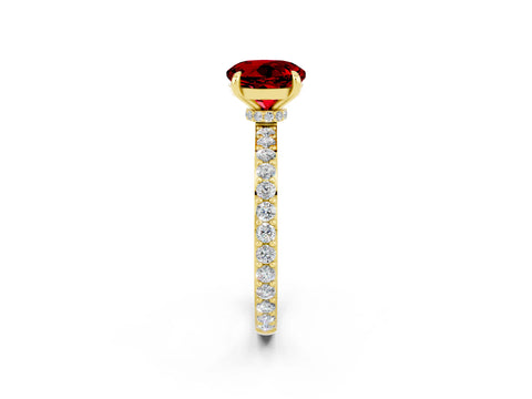 Yellow gold Round Cut Ruby Ring with Pavé Band and Four-Prong Setting_2