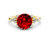 Yellow gold Round Cut Ruby Ring with Side Stones and Four-Prong Setting_36