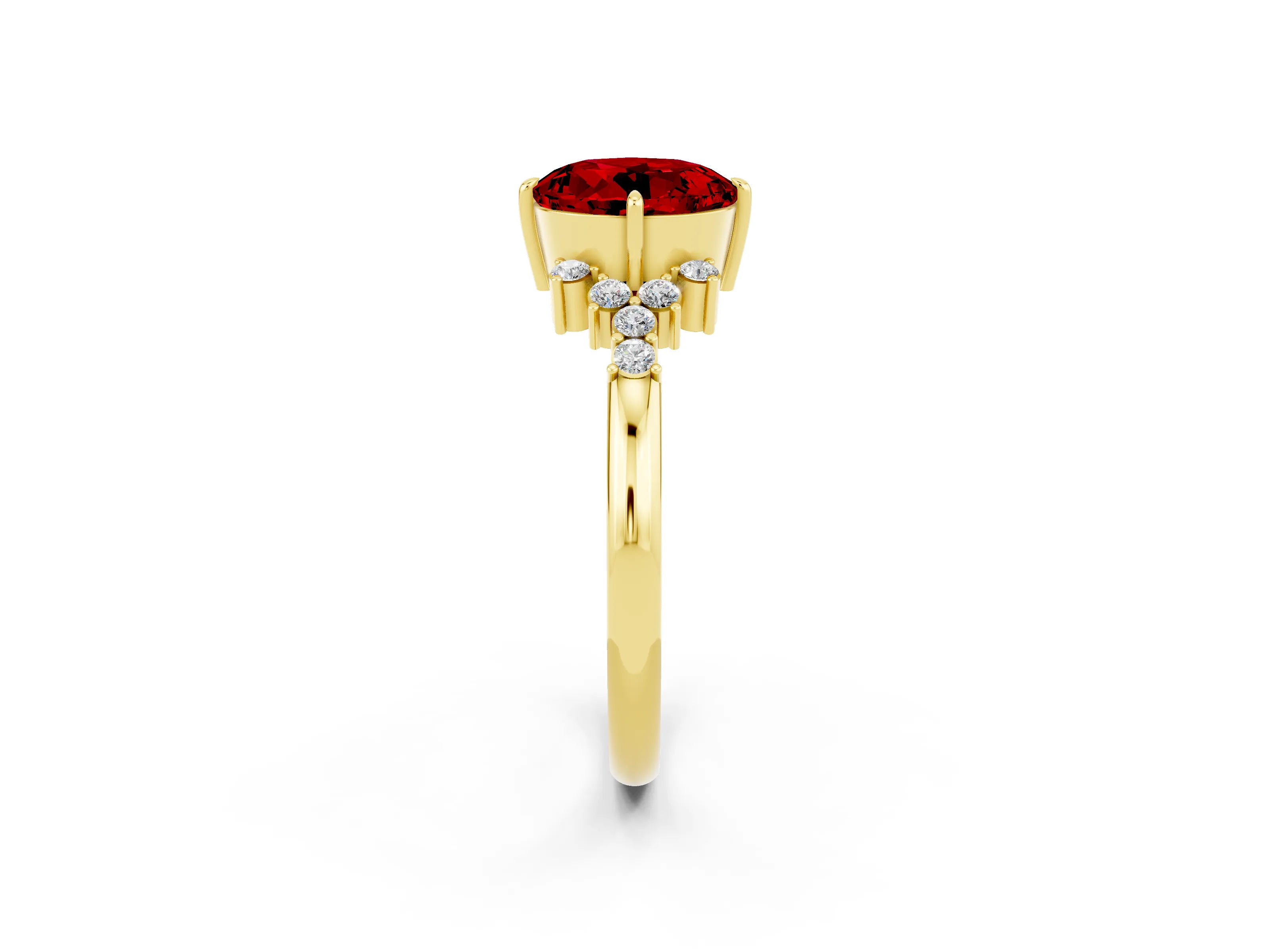 Yellow gold Round Cut Ruby Ring with Side Stones and Four-Prong Setting_38