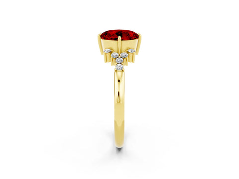 Yellow gold Round Cut Ruby Ring with Side Stones and Four-Prong Setting_38