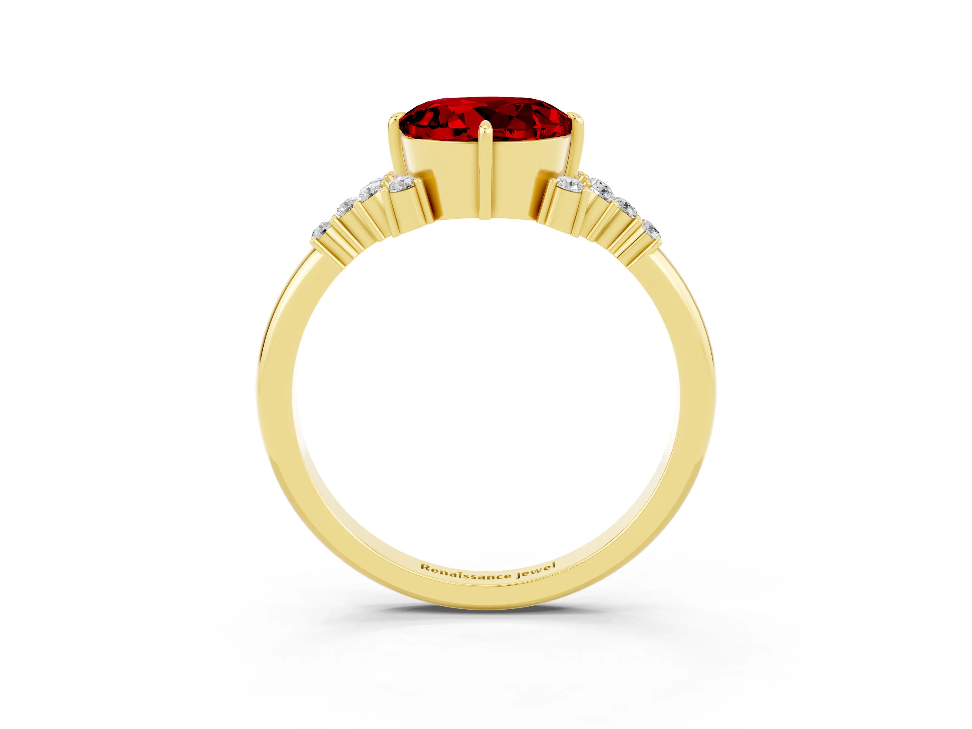 Yellow gold Round Cut Ruby Ring with Side Stones and Four-Prong Setting_39
