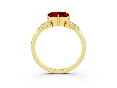 Yellow gold Round Cut Ruby Ring with Side Stones and Four-Prong Setting_39